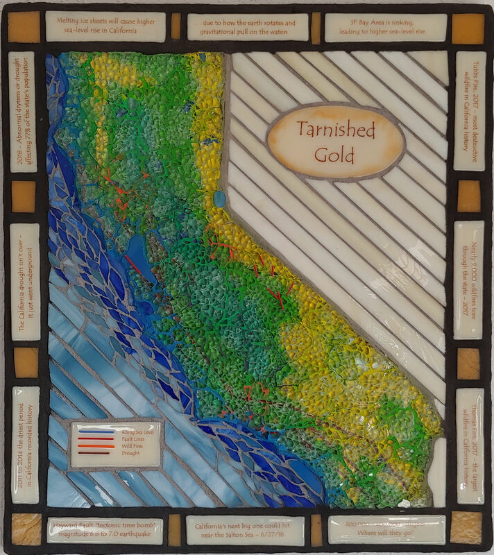 Tarnished Gold - circa 2017. mosaic, earthquake, drought, wild fires, rising sea